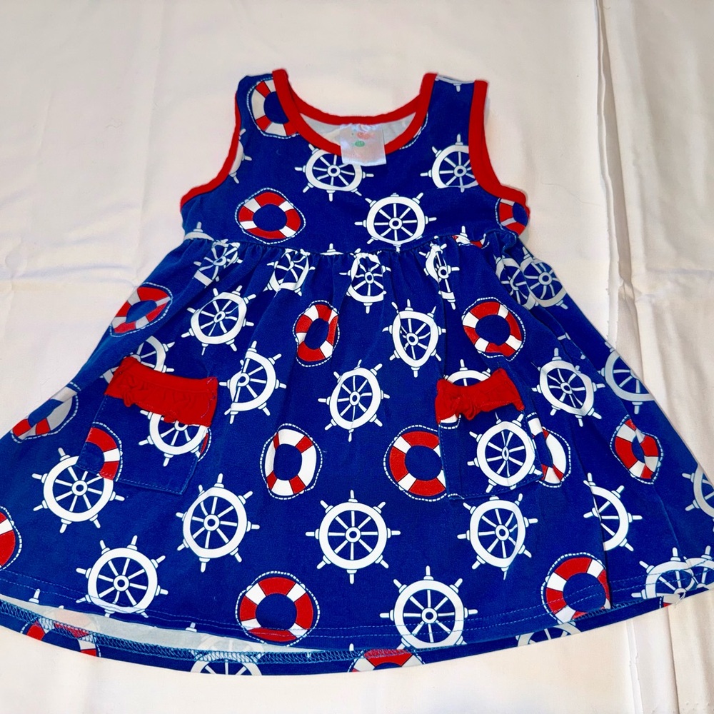 Nautical Blue and Red Kids Dress